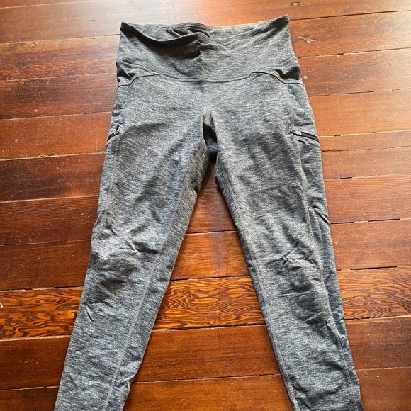 Athleta zippered pockets grey marled straight yoga leggings S - Picture 1 of 6